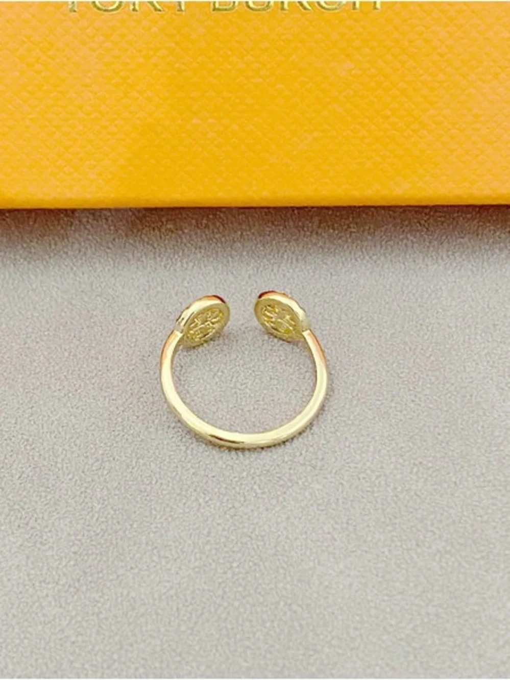 Tory Burch Gold Open Double-Emblem Crystal Ring
